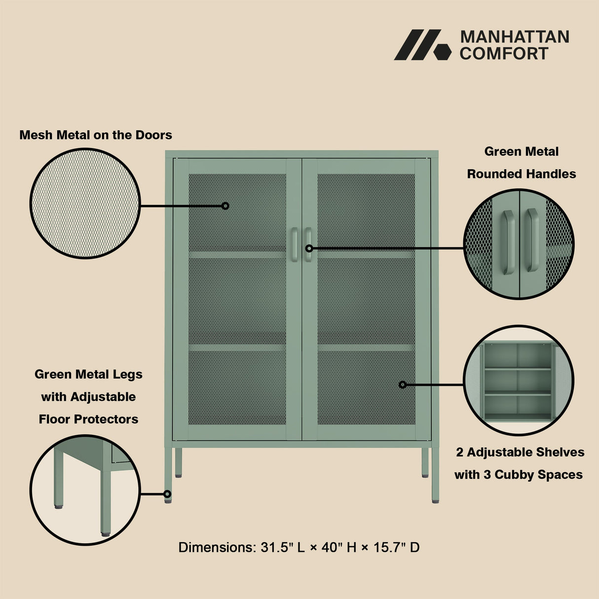 Amelia 31.5" Accent Cabinet in Green by Manhattan Comfort at Eve Furniture