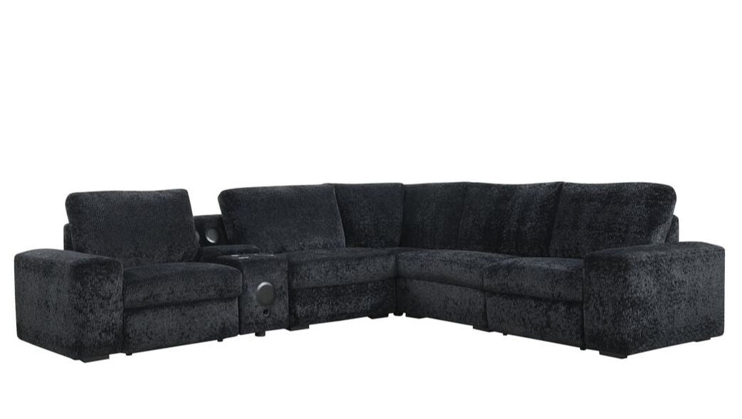 Amelia Black Power Reclining Sectional (w/ Bluetooth Speakers) by Happy Homes at Eve Furniture