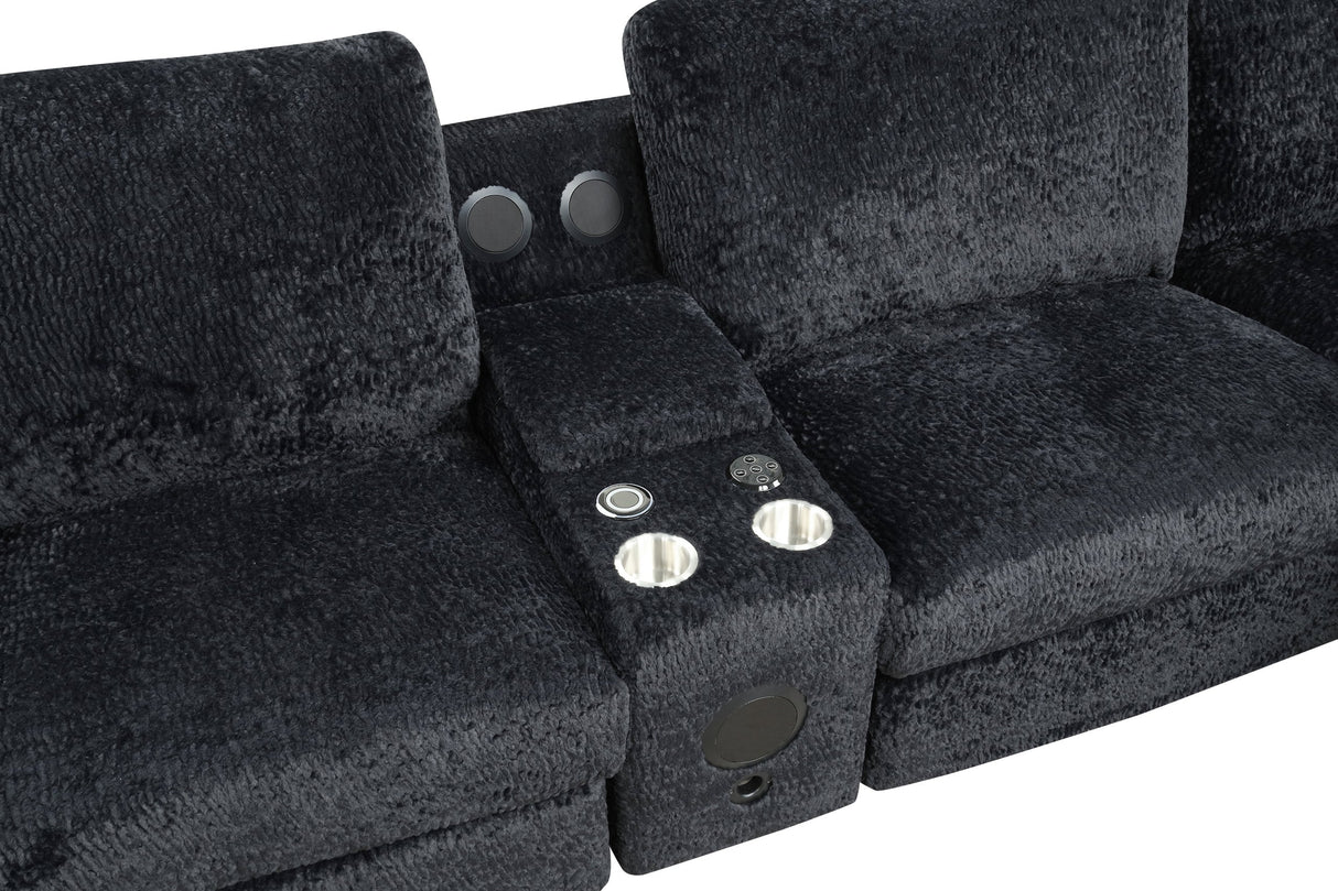Amelia Black Power Reclining Sectional (w/ Bluetooth Speakers) by Happy Homes at Eve Furniture