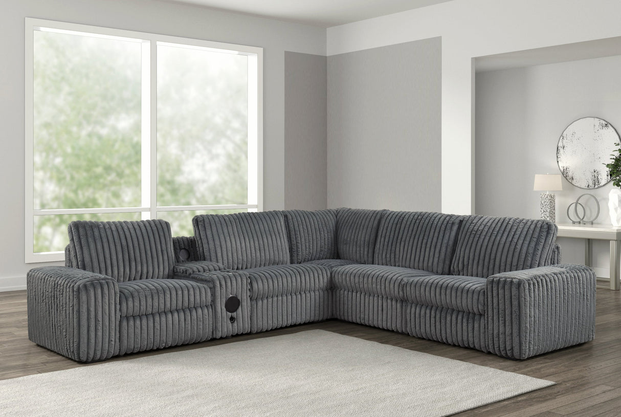 Amelia Charcoal Power Reclining Sectional (w/ Bluetooth Speakers) by Happy Homes at Eve Furniture