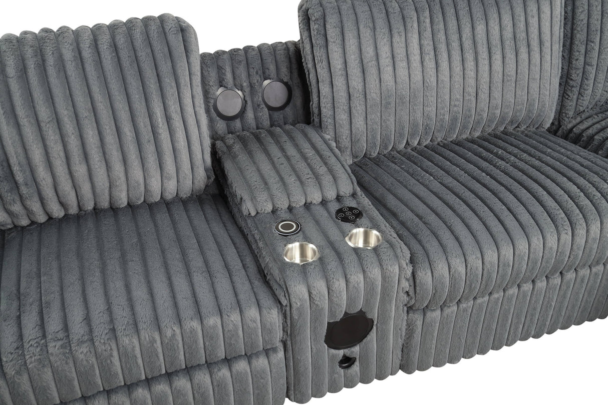 Amelia Charcoal Power Reclining Sectional (w/ Bluetooth Speakers) by Happy Homes at Eve Furniture