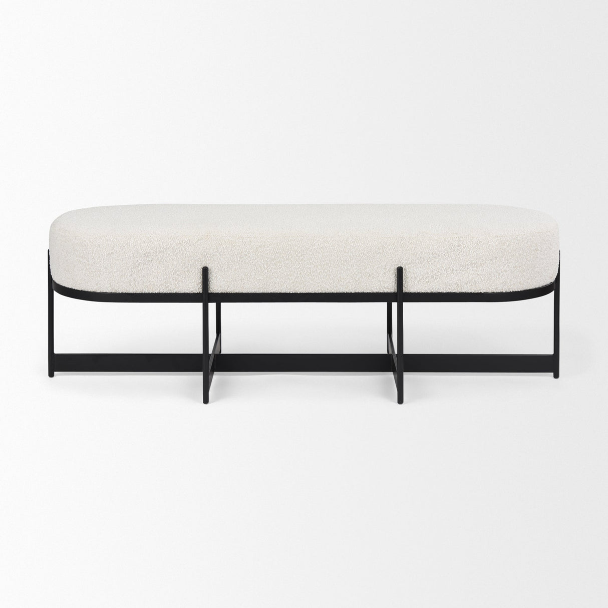 Amelia Cream Boucle W/Black Metal Upholstered Bench by Mercana at Eve Furniture
