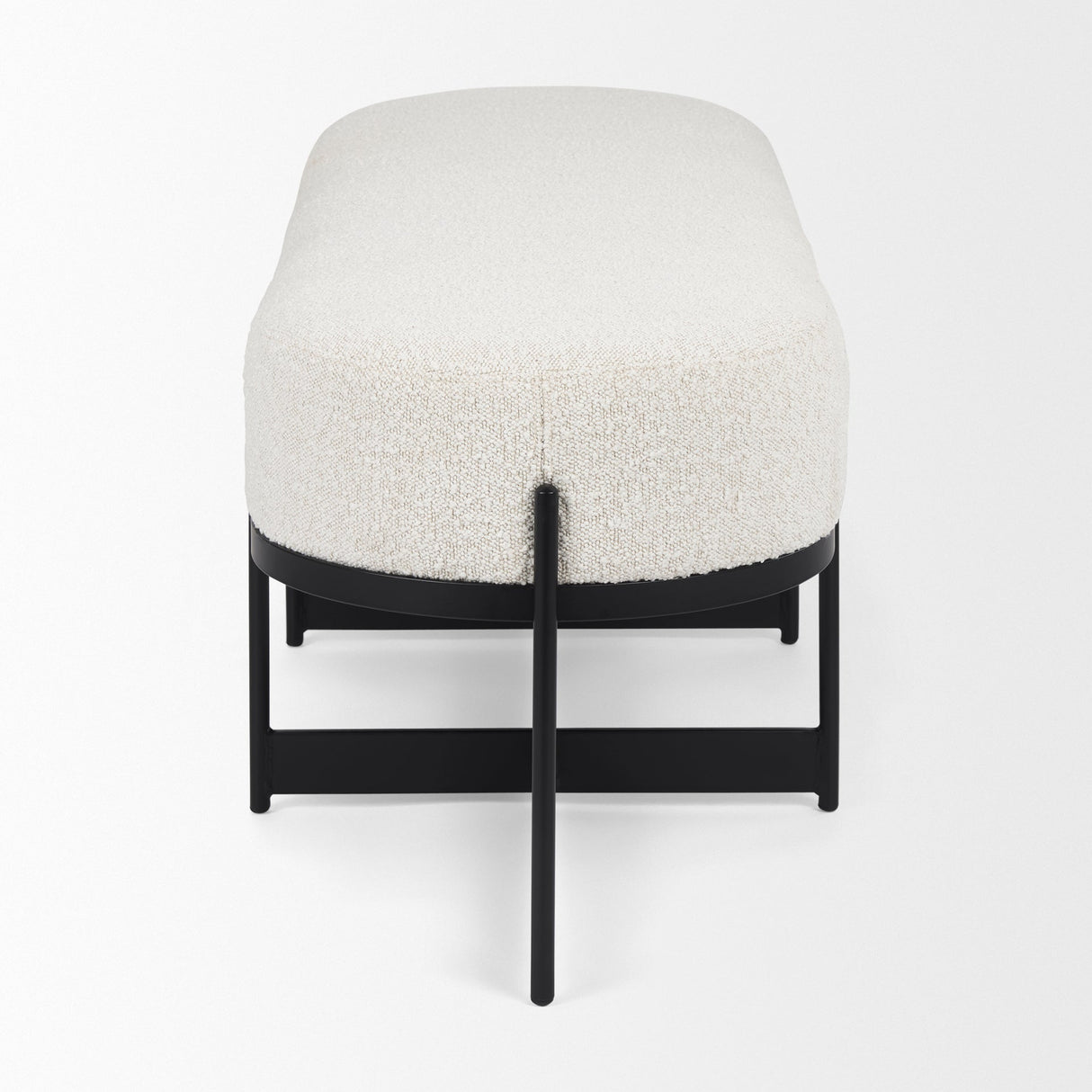 Amelia Cream Boucle W/Black Metal Upholstered Bench by Mercana at Eve Furniture