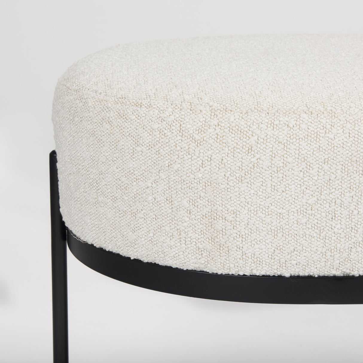 Amelia Cream Boucle W/Black Metal Upholstered Bench by Mercana at Eve Furniture