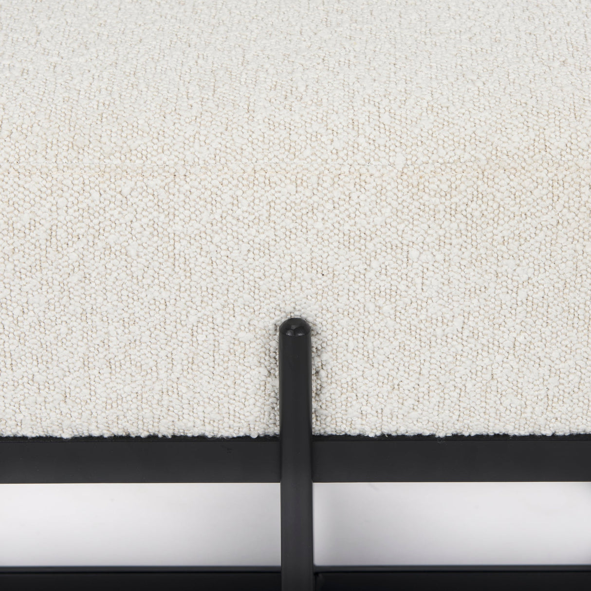 Amelia Cream Boucle W/Black Metal Upholstered Bench by Mercana at Eve Furniture