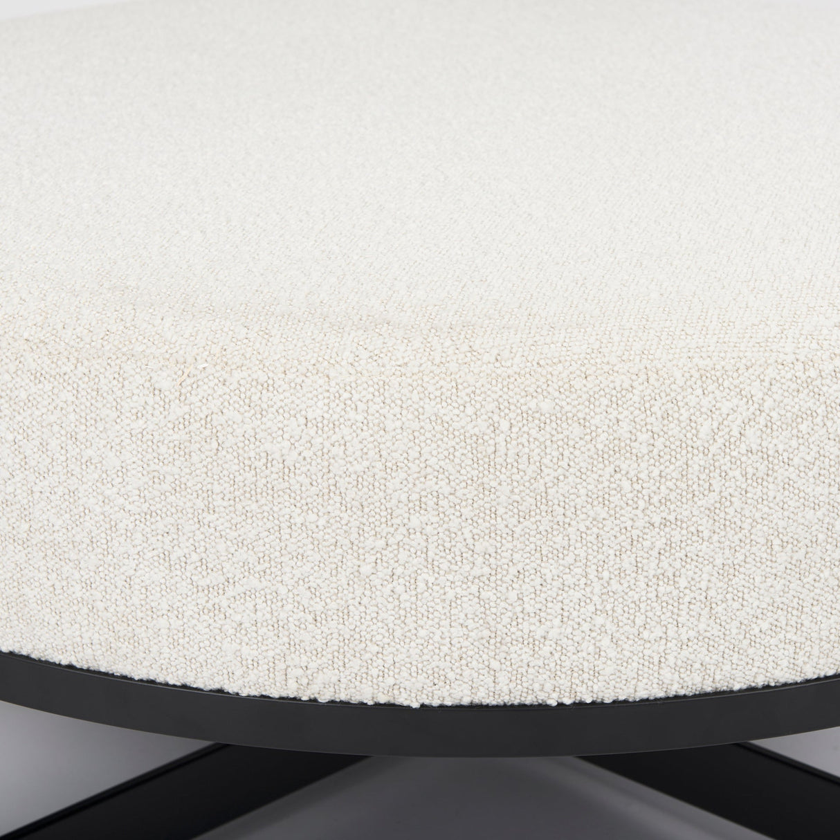 Amelia Cream Boucle W/Black Metal Upholstered Ottoman by Mercana at Eve Furniture