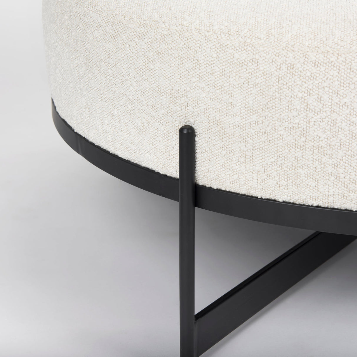 Amelia Cream Boucle W/Black Metal Upholstered Ottoman by Mercana at Eve Furniture