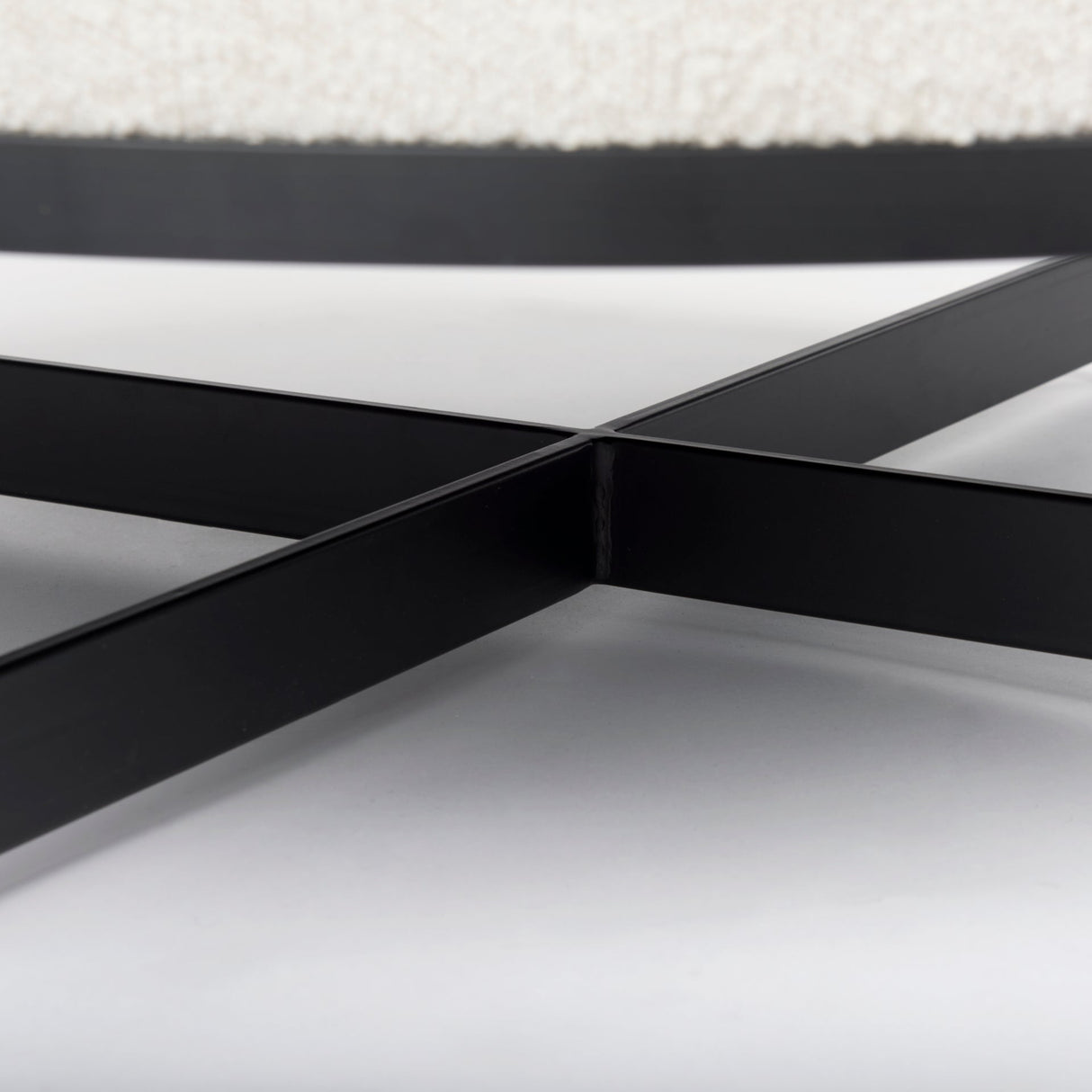 Amelia Cream Boucle W/Black Metal Upholstered Ottoman by Mercana at Eve Furniture