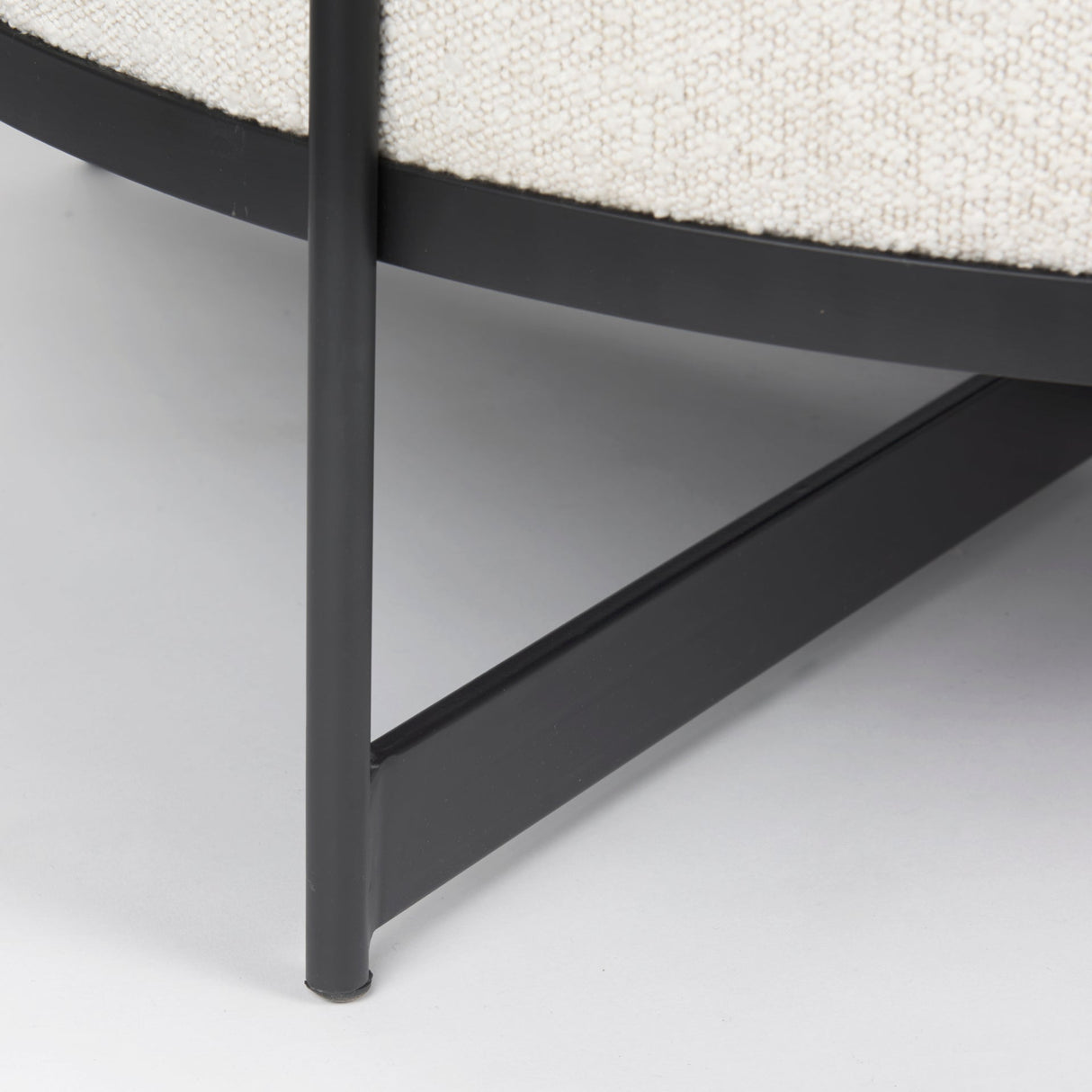 Amelia Cream Boucle W/Black Metal Upholstered Ottoman by Mercana at Eve Furniture