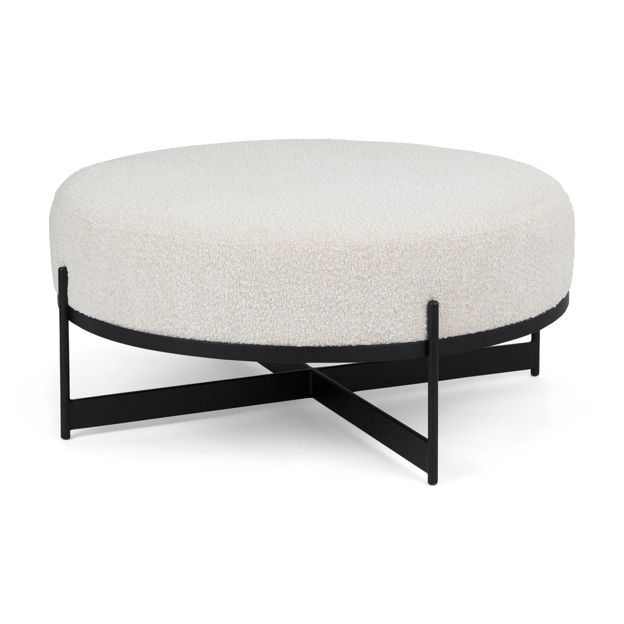 Amelia Cream Boucle W/Black Metal Upholstered Ottoman by Mercana at Eve Furniture