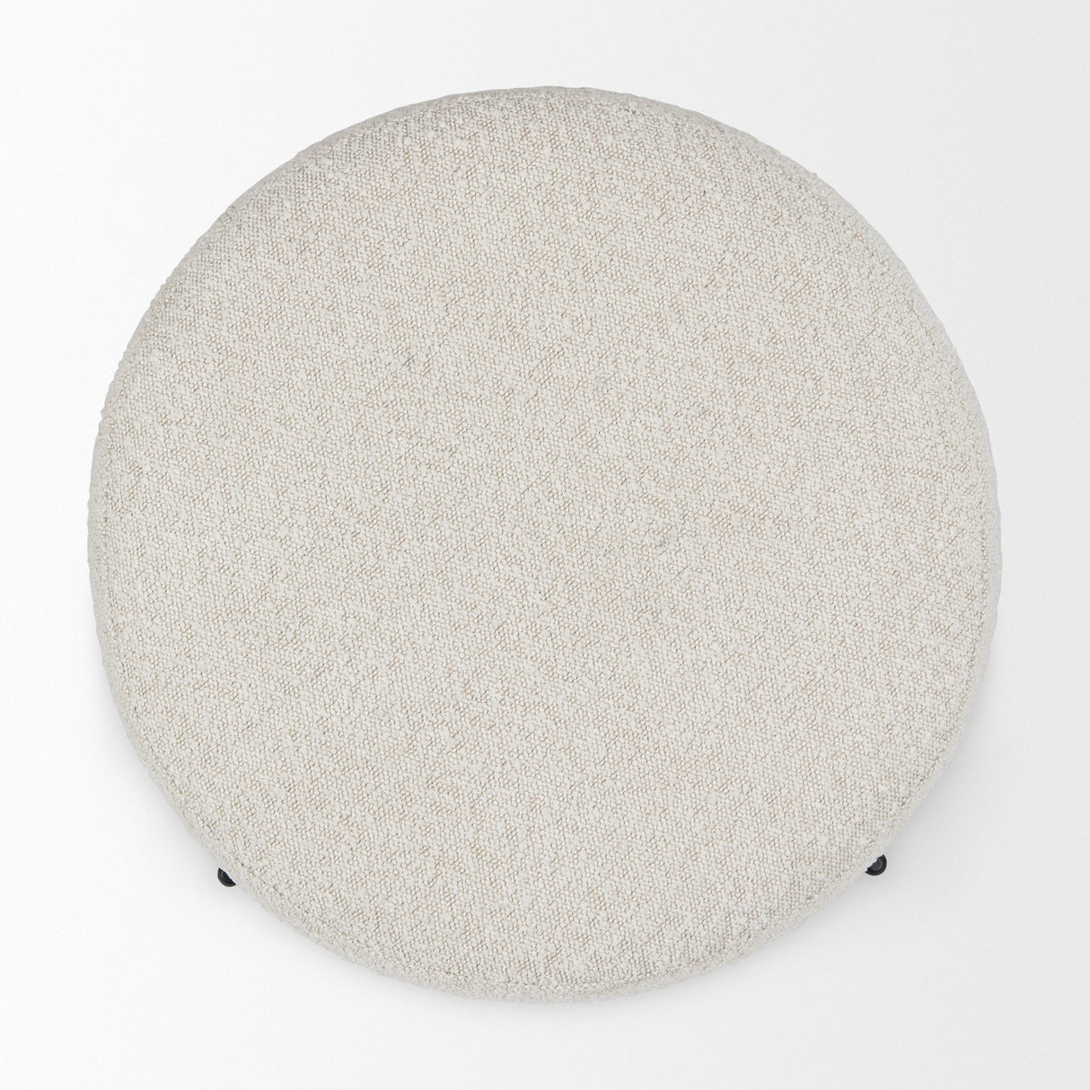 Amelia Cream Boucle W/Black Metal Upholstered Pouf by Mercana at Eve Furniture
