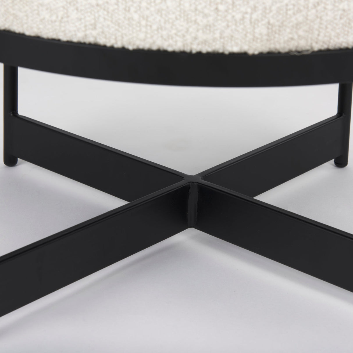 Amelia Cream Boucle W/Black Metal Upholstered Pouf by Mercana at Eve Furniture