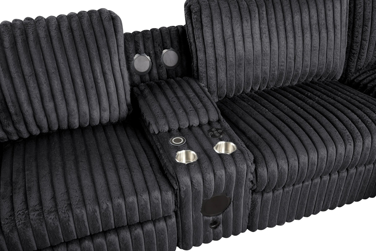 Amelia Onyx Power Reclining Sectional (w/ Bluetooth Speakers) by Happy Homes at Eve Furniture