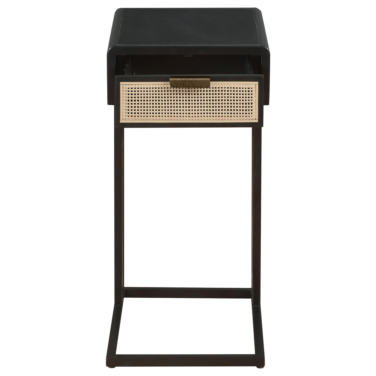 Amherst Black 1-Drawer Radio Weave Cane Metal Side Table by Coaster at Eve Furniture