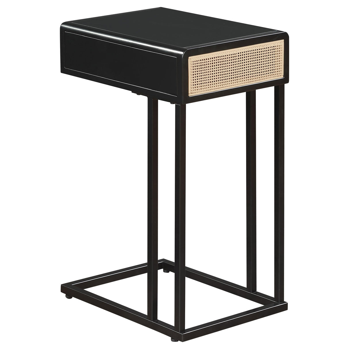 Amherst Black 1-Drawer Radio Weave Cane Metal Side Table by Coaster at Eve Furniture
