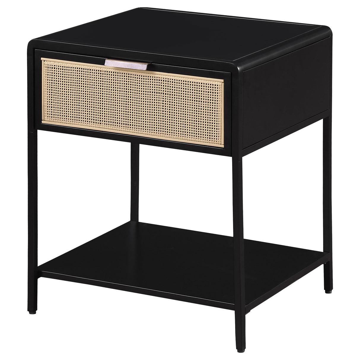 Amherst Black 1-drawer Radio Weave Rattan Metal Side Table by Coaster at Eve Furniture