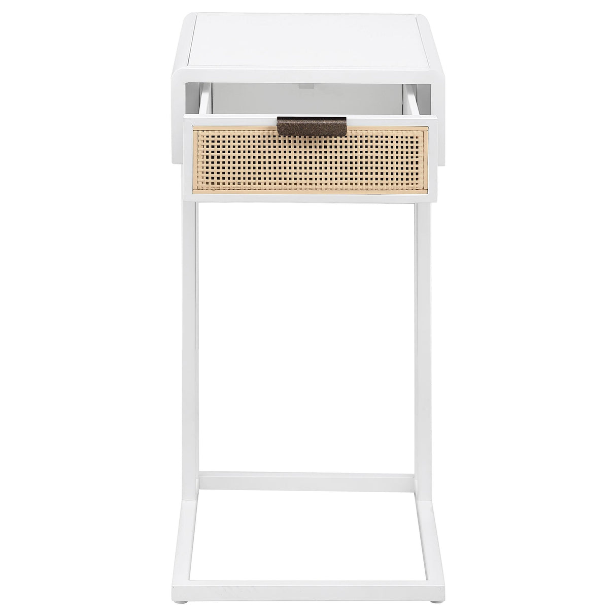 Amherst White 1-Drawer Radio Weave Cane Metal Side Table by Coaster at Eve Furniture