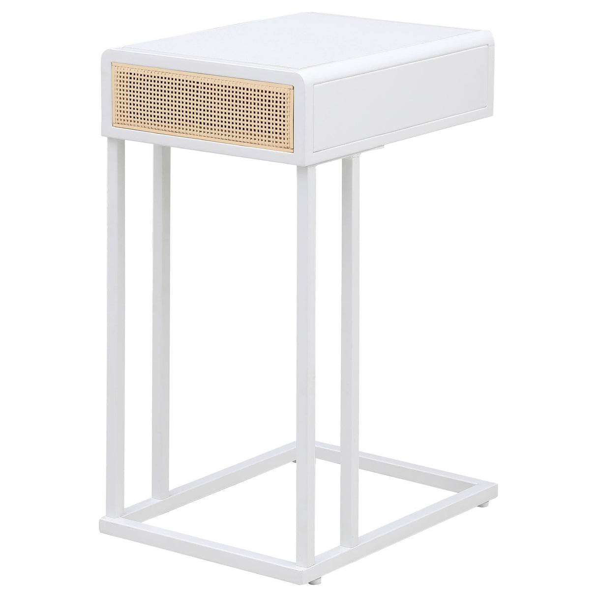 Amherst White 1-Drawer Radio Weave Cane Metal Side Table by Coaster at Eve Furniture