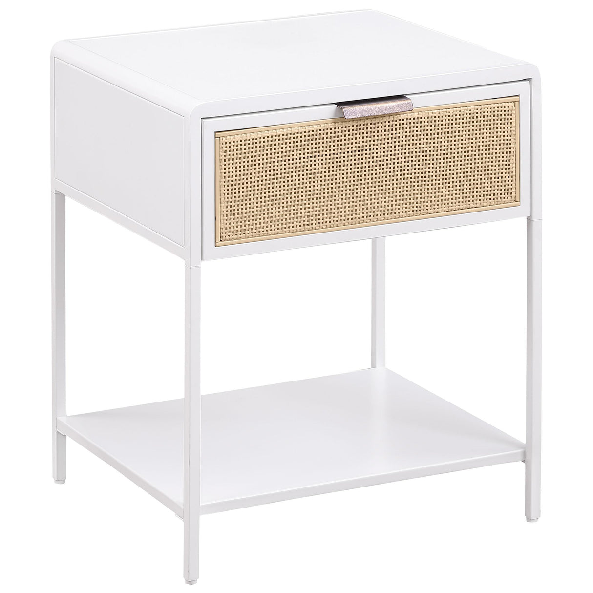 Amherst White 1-drawer Radio Weave Rattan Metal Side Table by Coaster at Eve Furniture