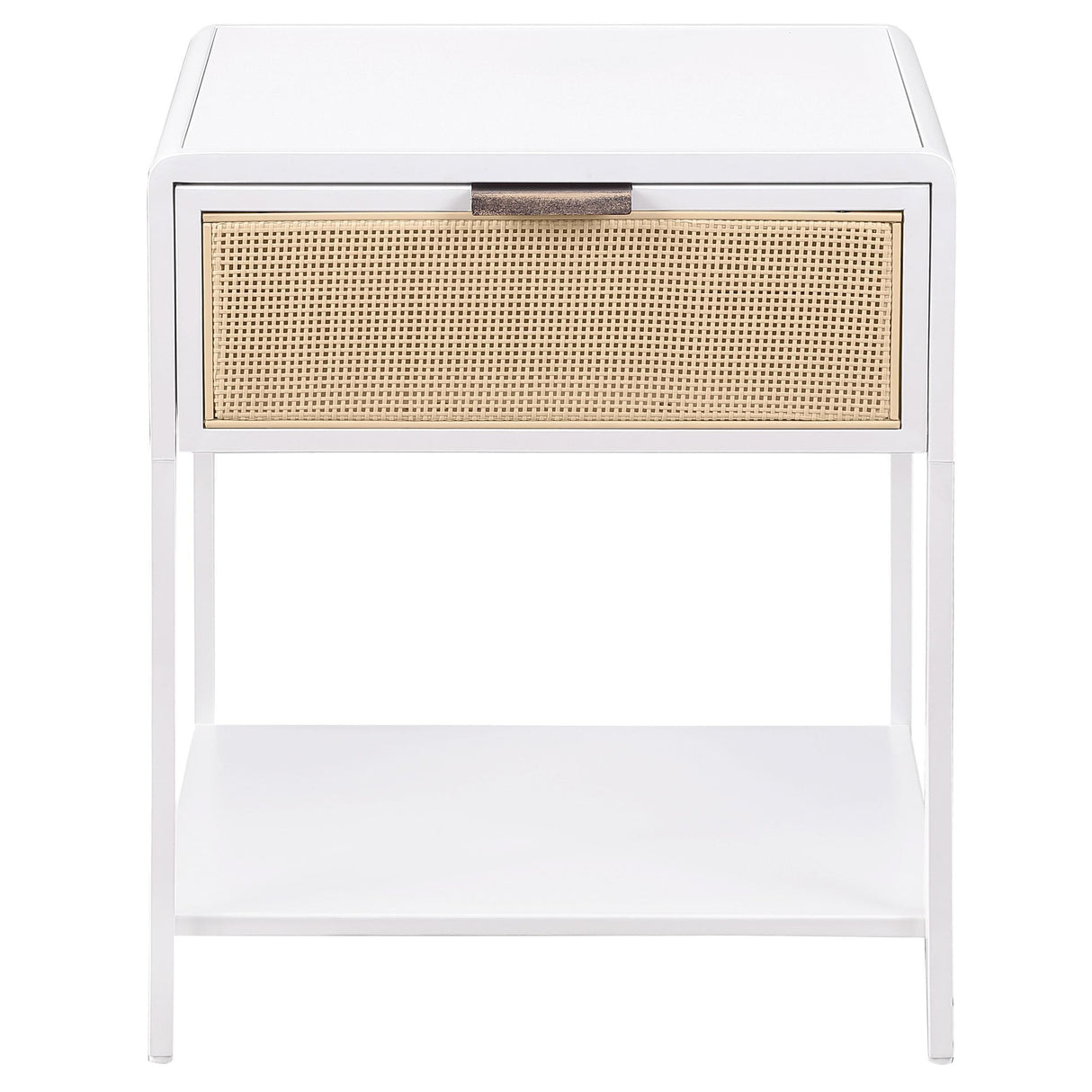 Amherst White 1-drawer Radio Weave Rattan Metal Side Table by Coaster at Eve Furniture