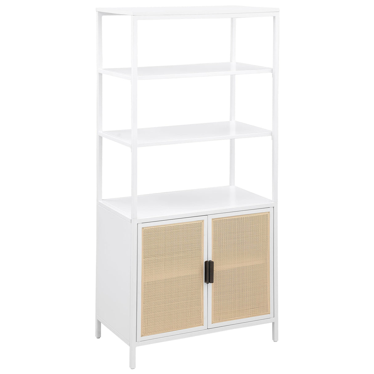 Amherst White 3-Shelf Radio Weave Cane Metal Accent Cabinet by Coaster at Eve Furniture