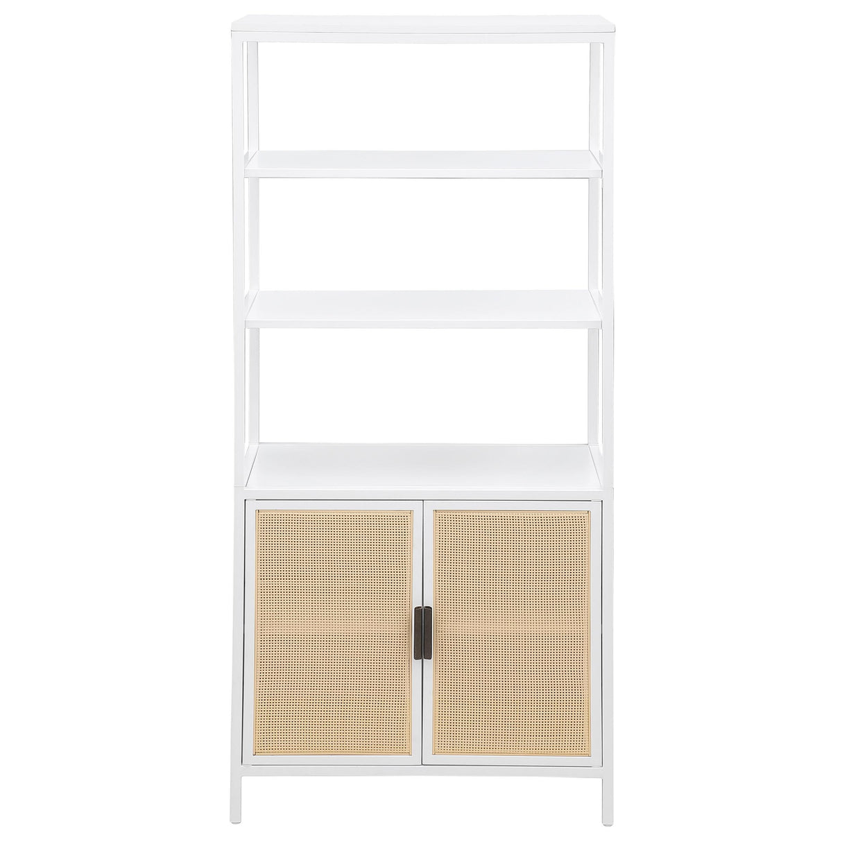 Amherst White 3-Shelf Radio Weave Cane Metal Accent Cabinet by Coaster at Eve Furniture