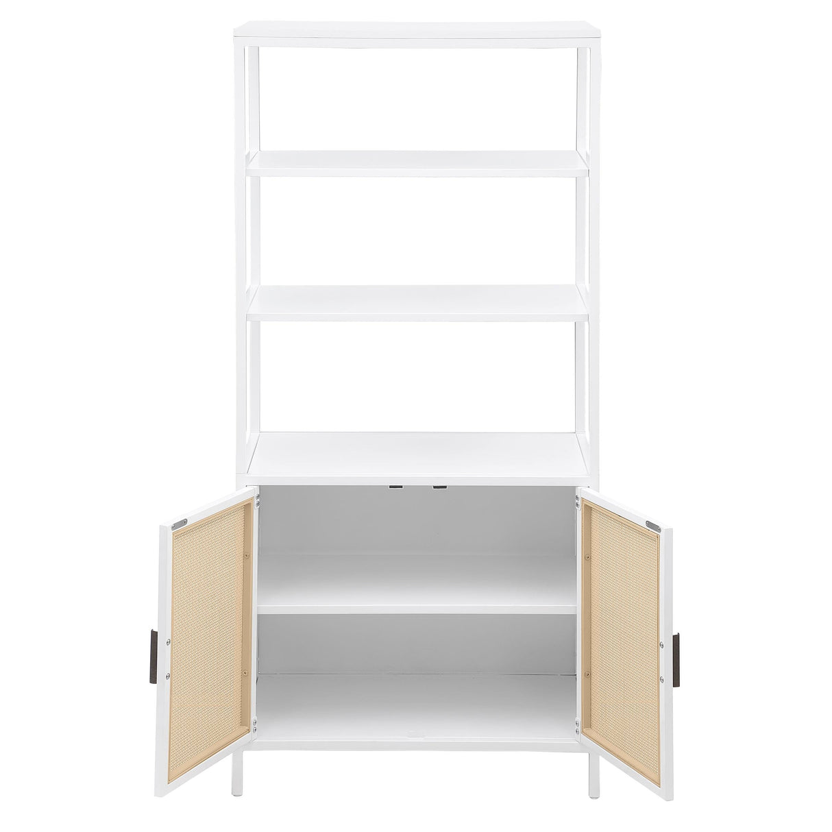 Amherst White 3-Shelf Radio Weave Cane Metal Accent Cabinet by Coaster at Eve Furniture