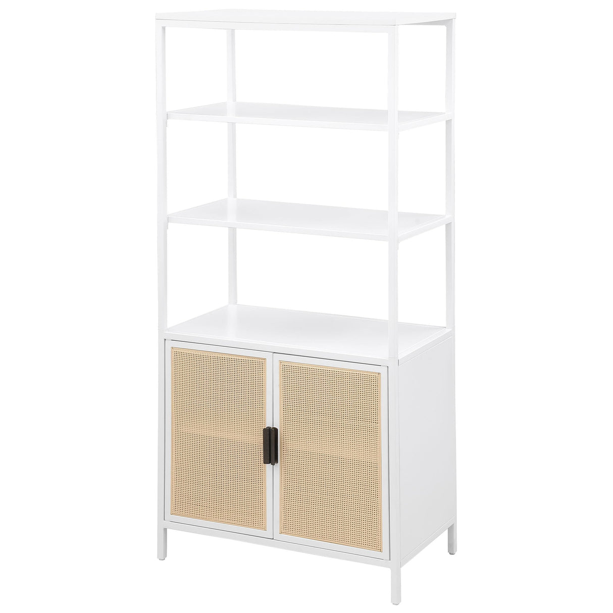 Amherst White 3-Shelf Radio Weave Cane Metal Accent Cabinet by Coaster at Eve Furniture