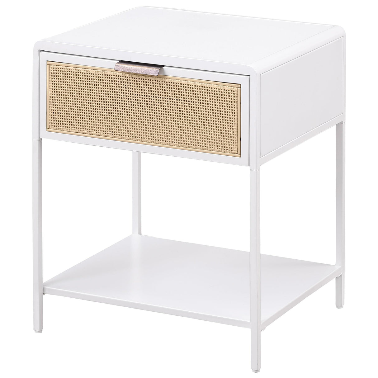 Amherst White 1-drawer Radio Weave Rattan Metal Side Table by Coaster at Eve Furniture