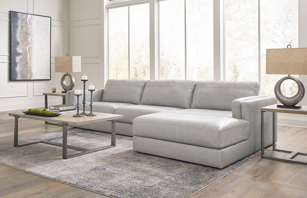 Amiata Glacier Leather 2-Piece Right Arm Facing (RAF) Chaise Sectional by Ashley at Eve Furniture