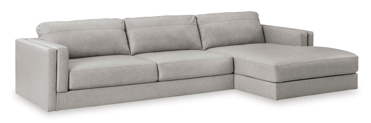 Amiata Glacier Leather 2-Piece Right Arm Facing (RAF) Chaise Sectional by Ashley at Eve Furniture