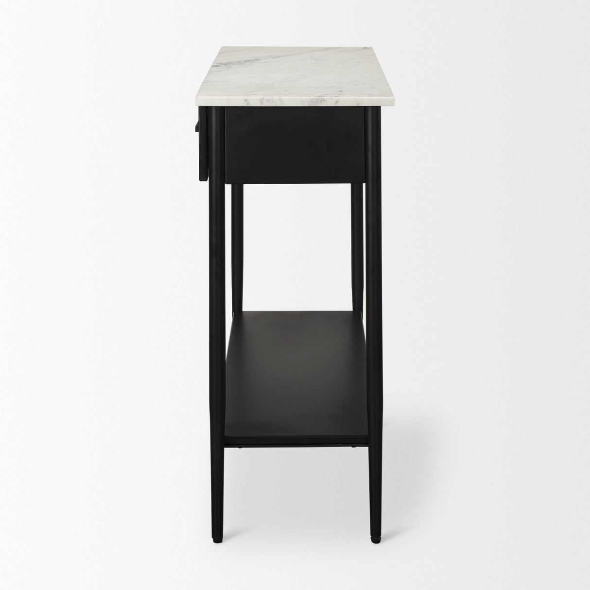 Amika White Marble Top Black Metal Base Console Table by Mercana at Eve Furniture