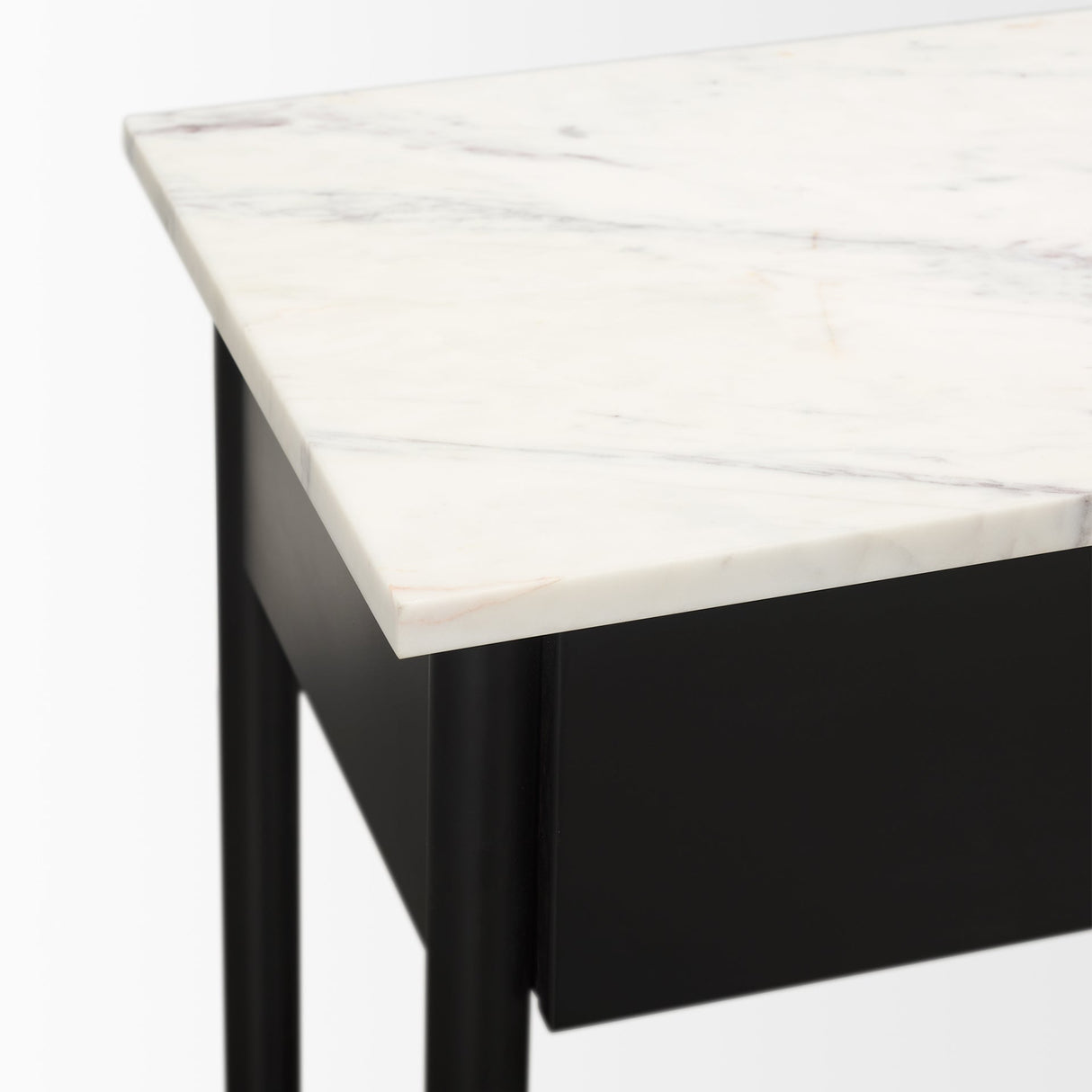 Amika White Marble Top Black Metal Base Console Table by Mercana at Eve Furniture