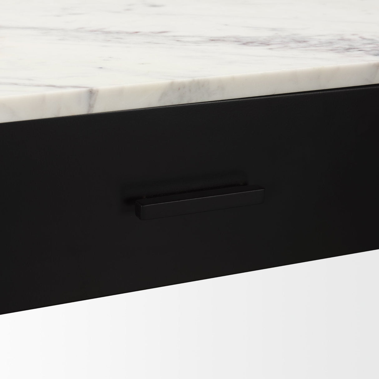 Amika White Marble Top Black Metal Base Console Table by Mercana at Eve Furniture