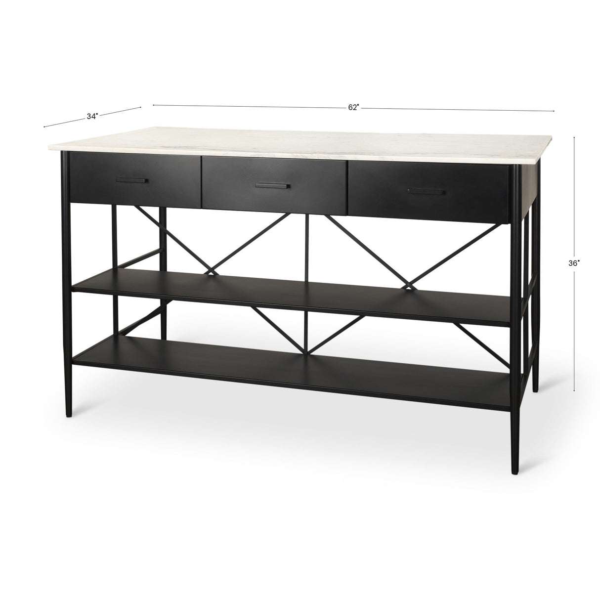 Amika White Marble Top Black Metal Base Kitchen Island by Mercana at Eve Furniture