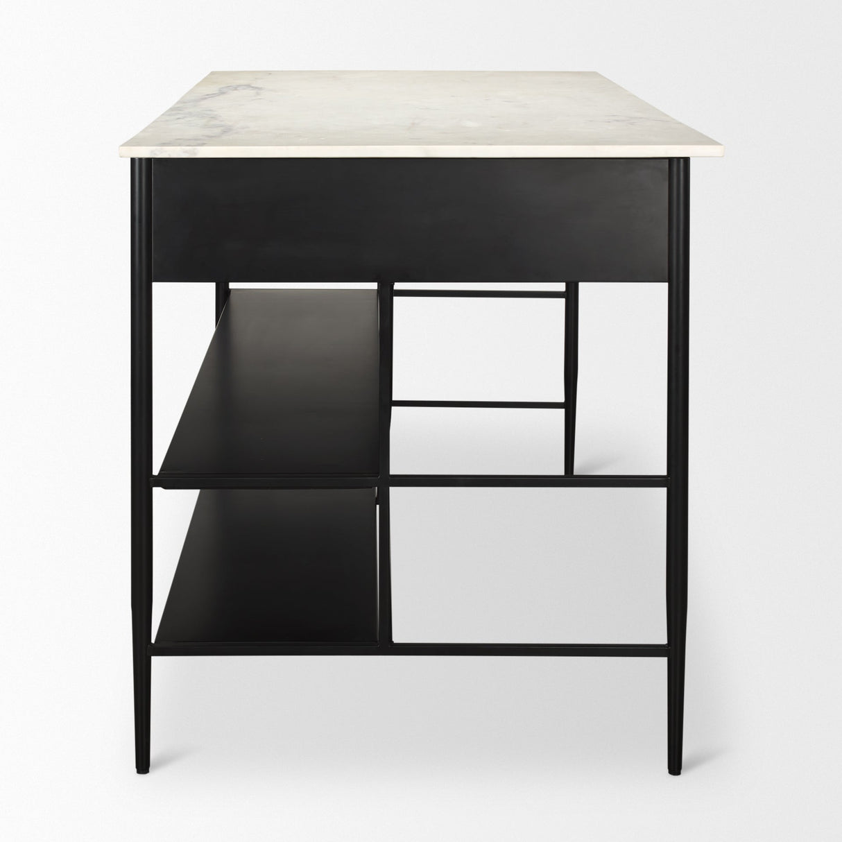 Amika White Marble Top Black Metal Base Kitchen Island by Mercana at Eve Furniture