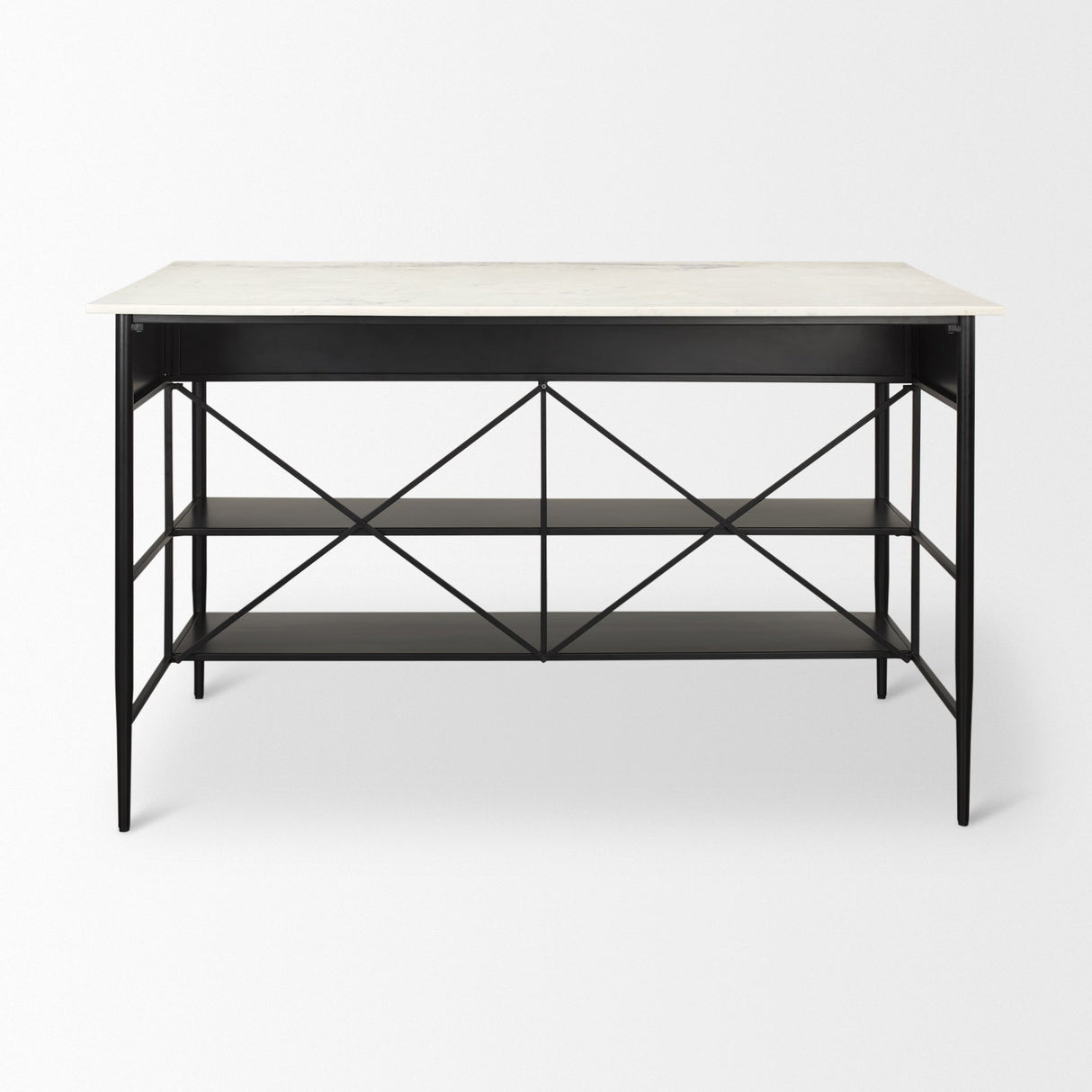 Amika White Marble Top Black Metal Base Kitchen Island by Mercana at Eve Furniture
