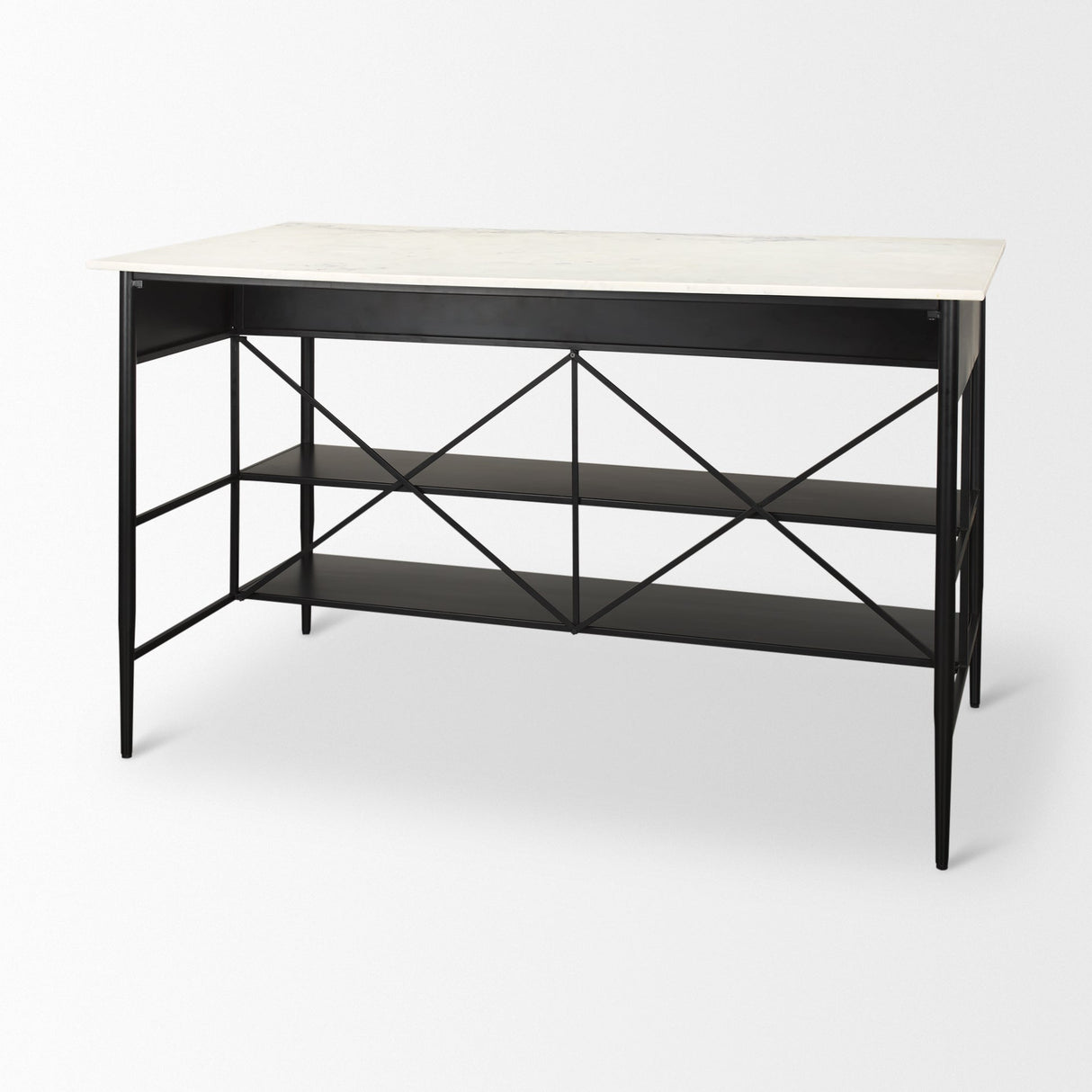 Amika White Marble Top Black Metal Base Kitchen Island by Mercana at Eve Furniture