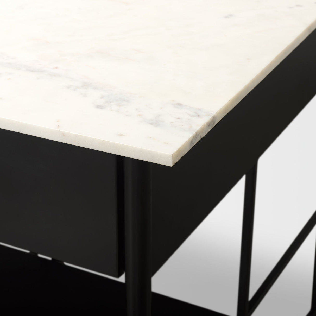 Amika White Marble Top Black Metal Base Kitchen Island by Mercana at Eve Furniture