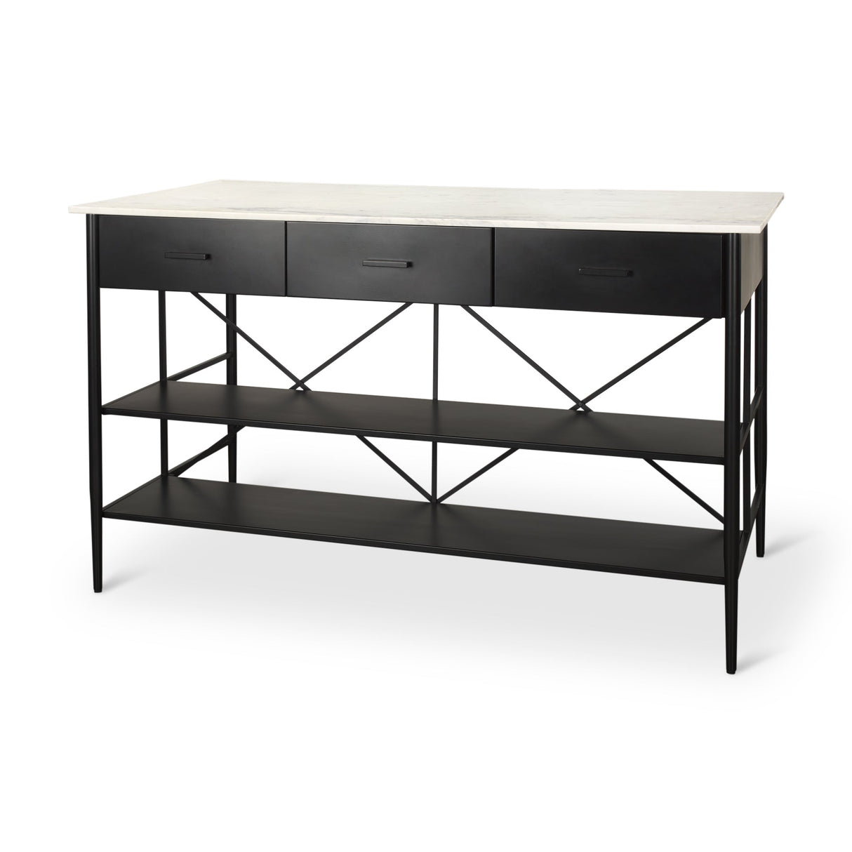 Amika White Marble Top Black Metal Base Kitchen Island by Mercana at Eve Furniture