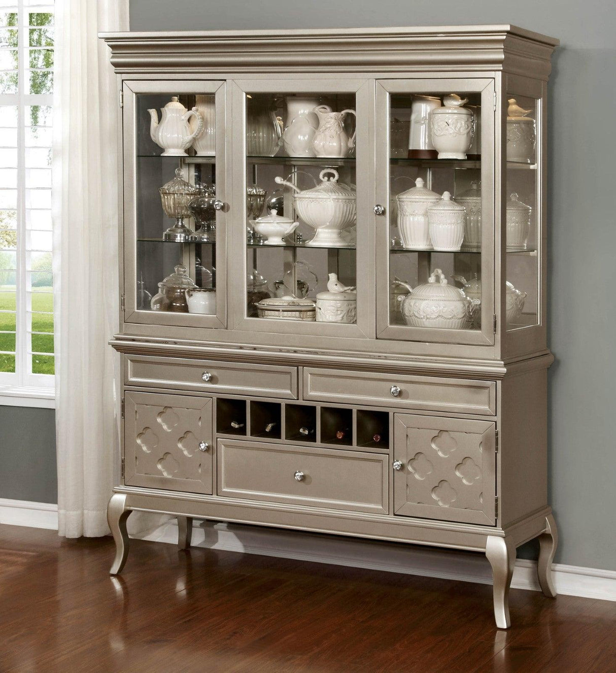Amina Champagne Hutch & Buffet by Furniture of America at Eve Furniture