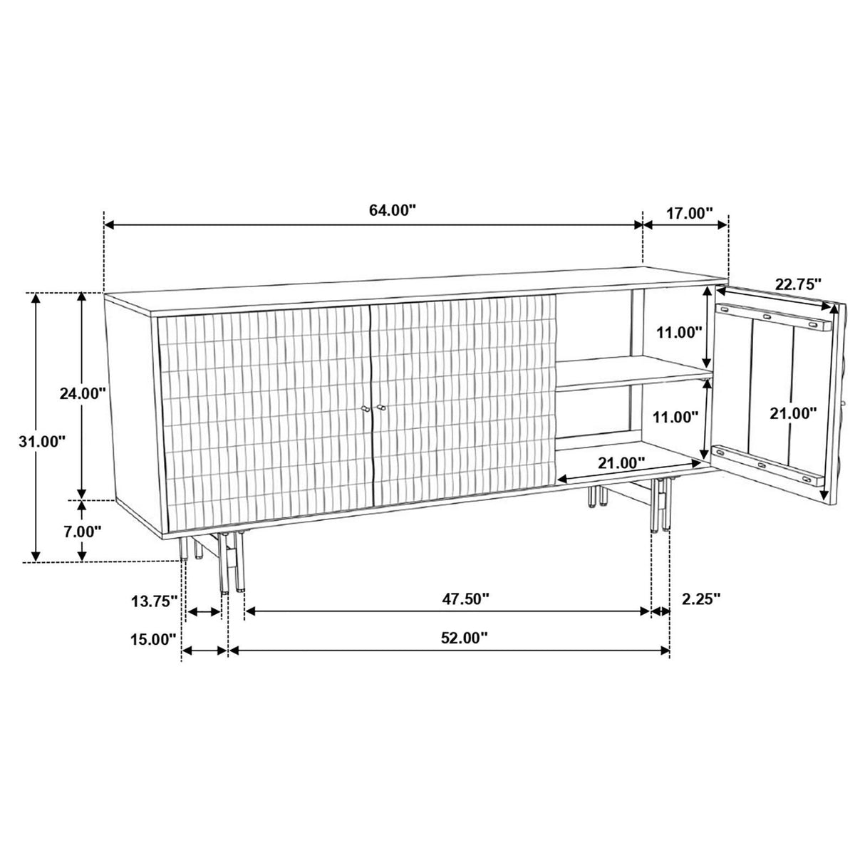 Aminah Natural and Black 3-Door Wooden Accent Cabinet by Coaster at Eve Furniture