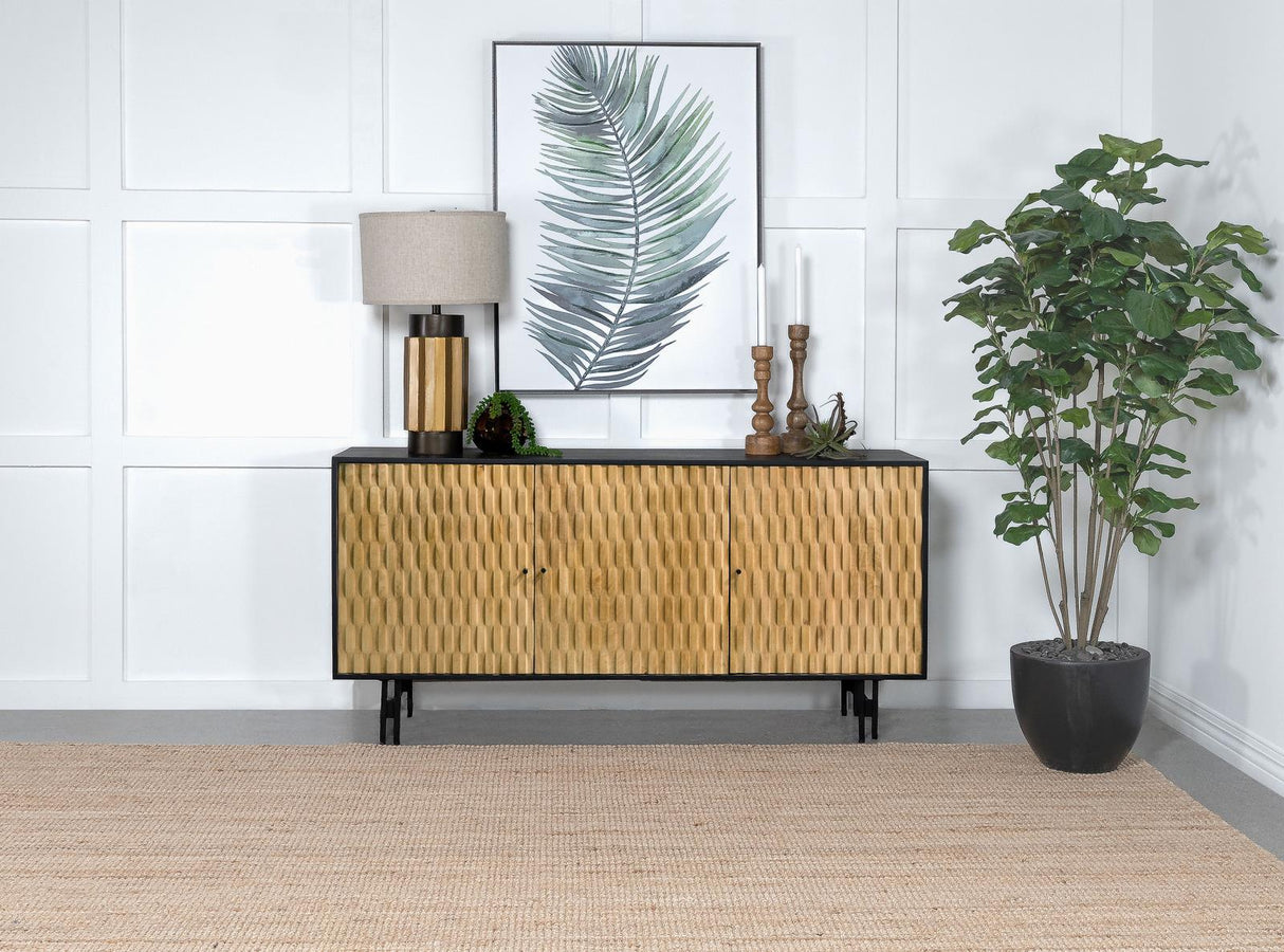 Aminah Natural and Black 3-Door Wooden Accent Cabinet by Coaster at Eve Furniture