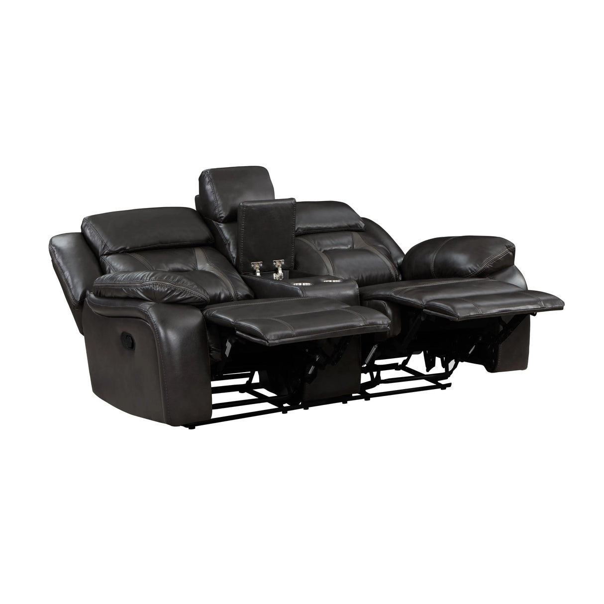 Amite Dark Gray Double Reclining Loveseat with Center Console by Homelegance at Eve Furniture