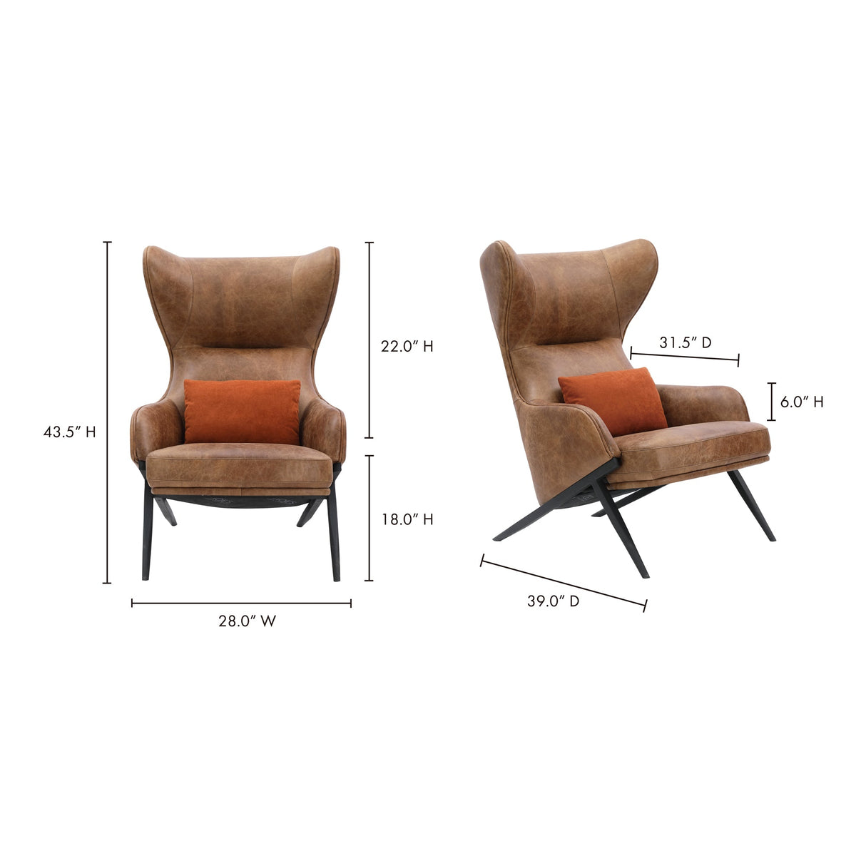 Amos Brown Leather Accent Chair by Moe's Home at Eve Furniture