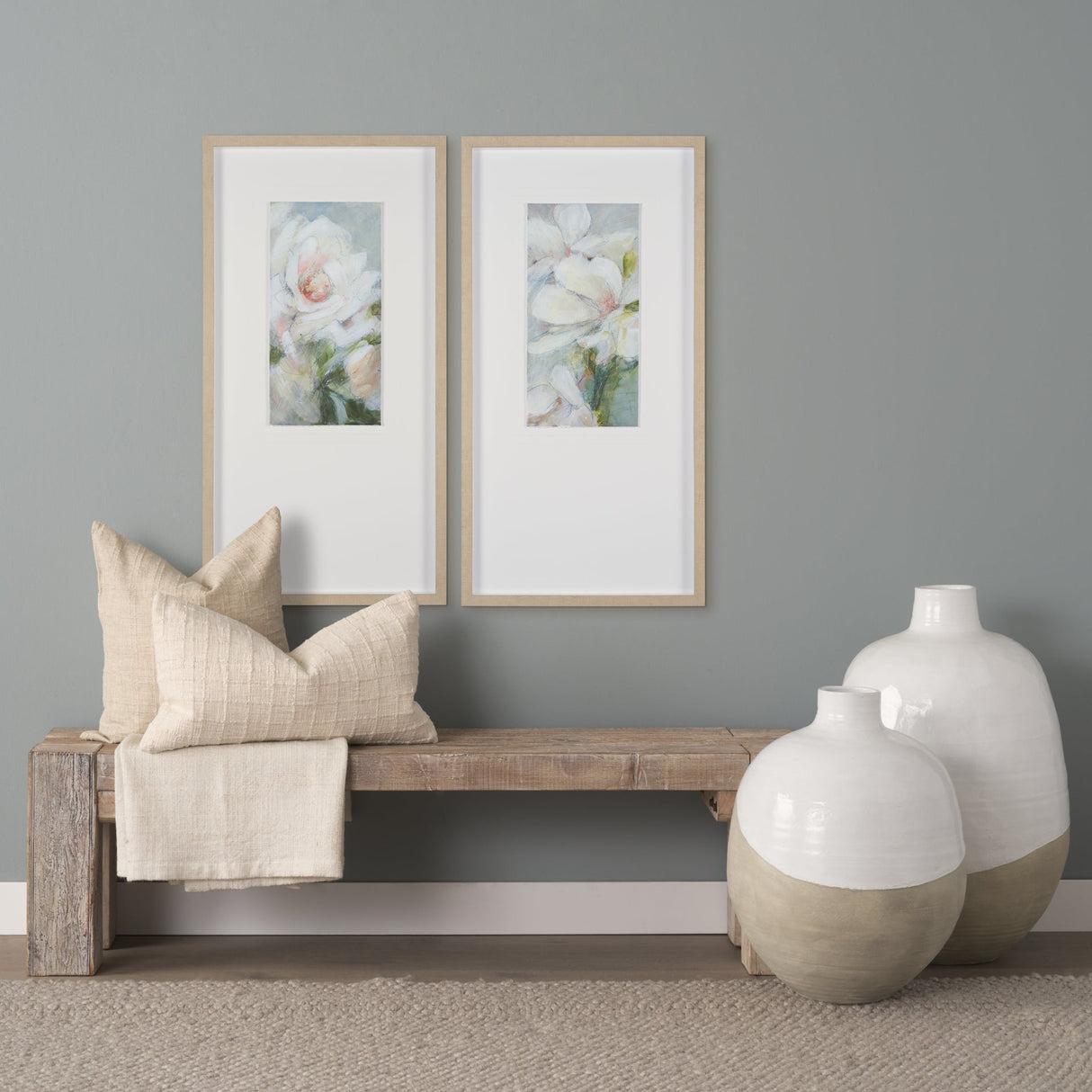Amos White and Dark Beige Color Blocked Ceramic Floor Vase by Mercana at Eve Furniture