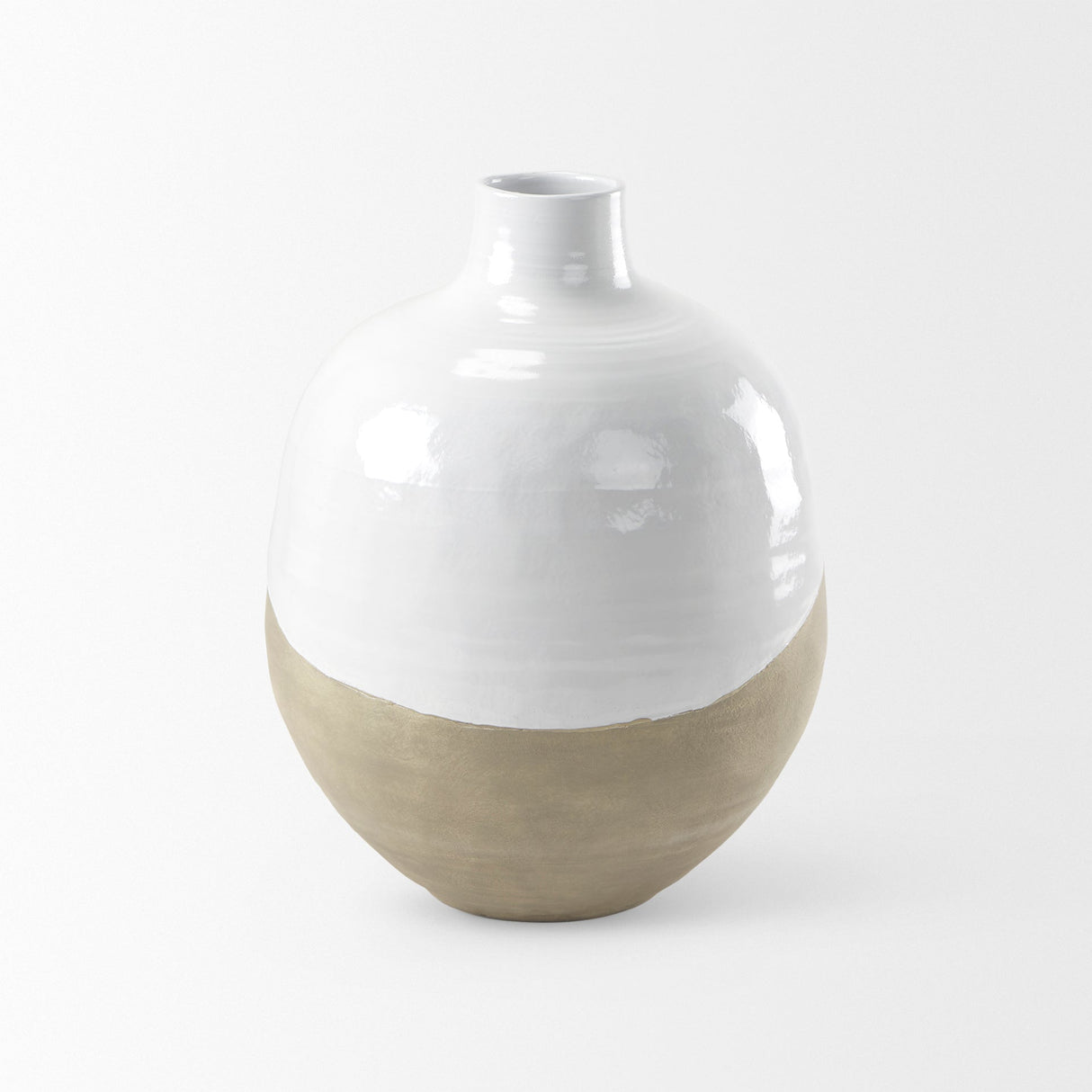 Amos White and Dark Beige Color Blocked Ceramic Floor Vase by Mercana at Eve Furniture