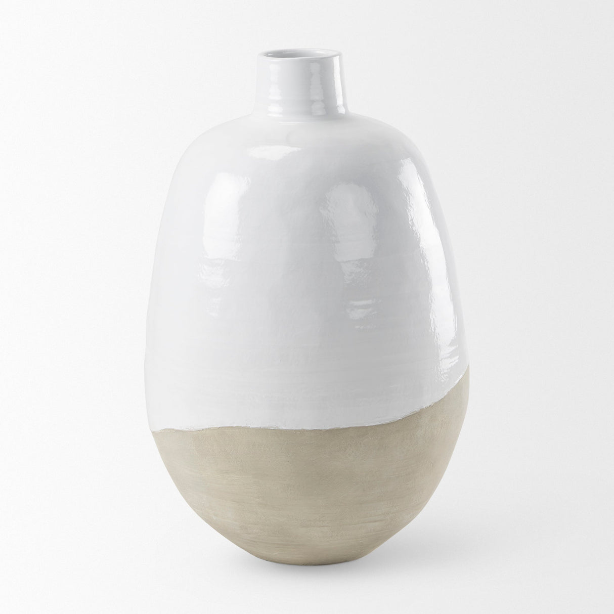 Amos White and Dark Beige Color Blocked Ceramic Floor Vase by Mercana at Eve Furniture