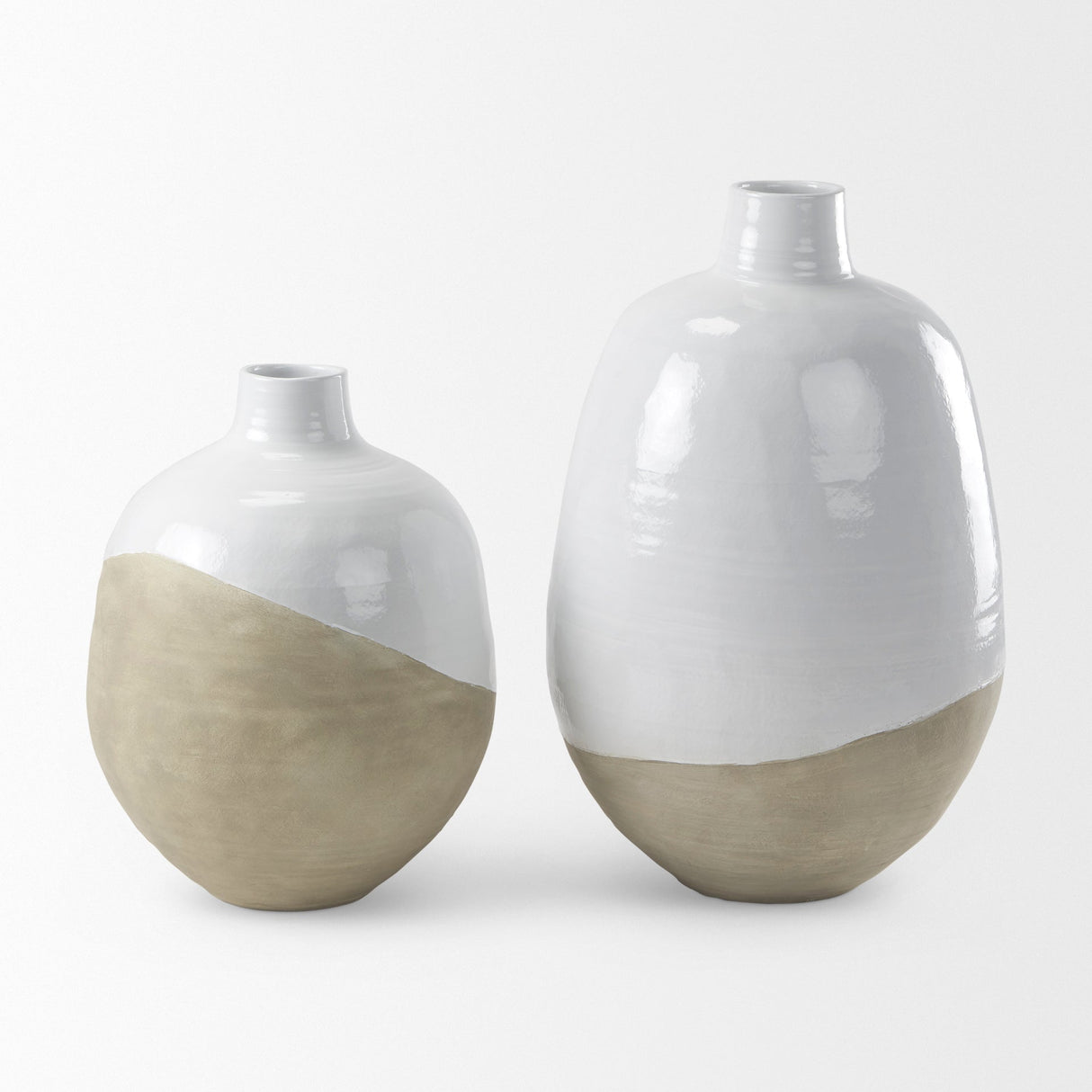 Amos White and Dark Beige Color Blocked Ceramic Floor Vase by Mercana at Eve Furniture