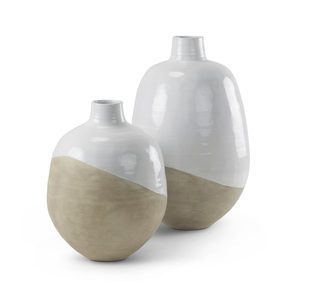 Amos White and Dark Beige Color Blocked Ceramic Floor Vase by Mercana at Eve Furniture
